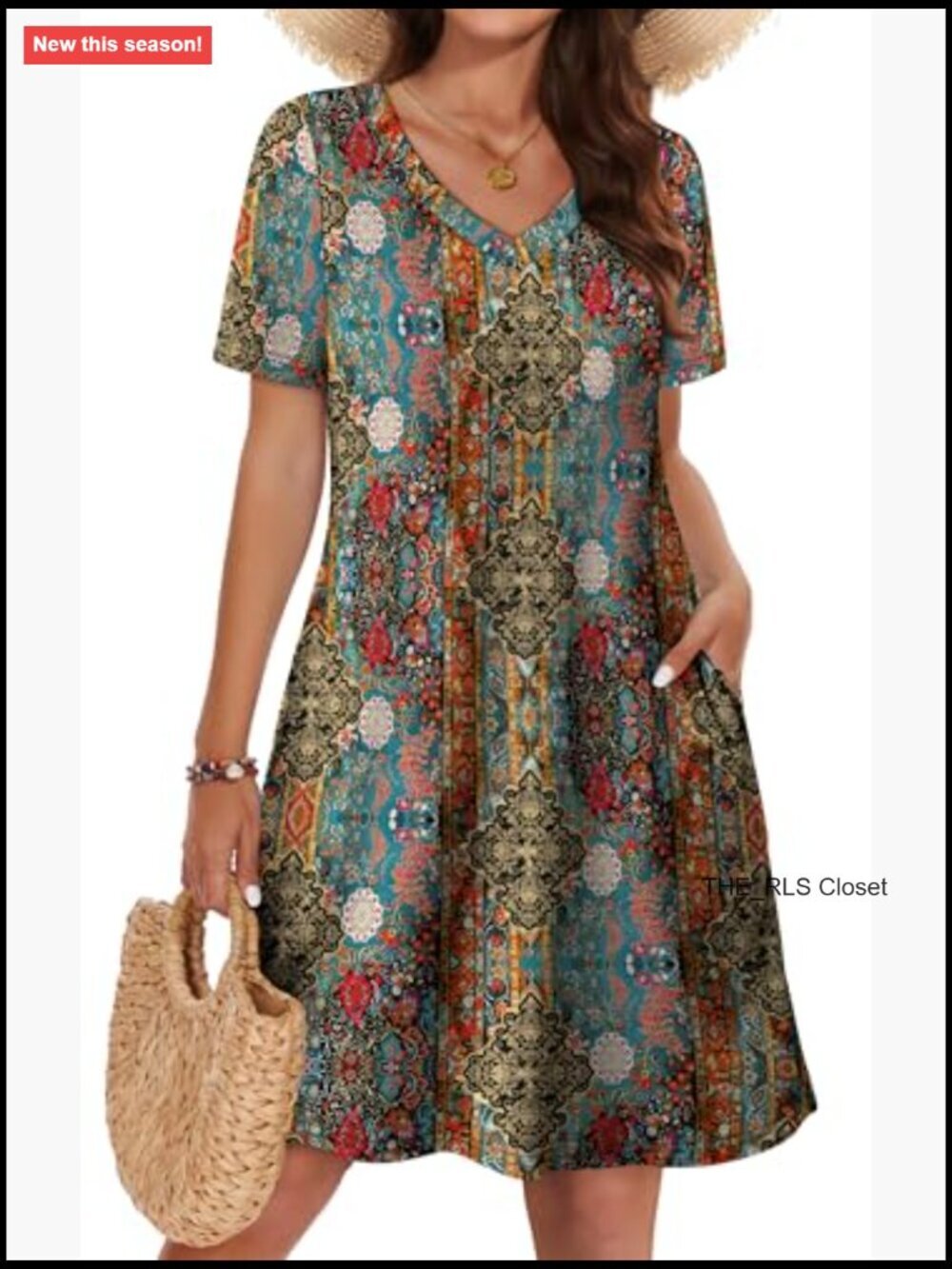 Casual Loose T-Shirt Dress with Pockets for Summer Beach Vacation - Picture 3 of 7